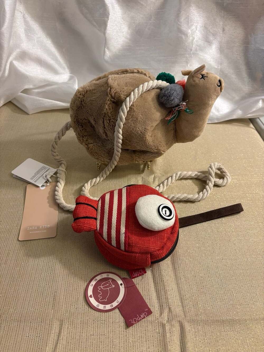 Zara Kids Plush Camel Crossbody Bag and ZoShop Red Fish Coin Purse Bundle
